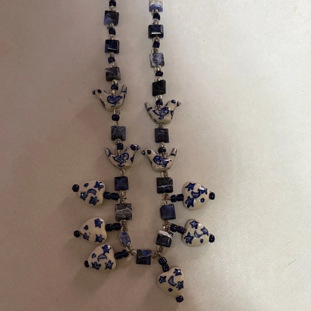 Blue and White Ceramic Bird Necklace - Picture 4 of 5